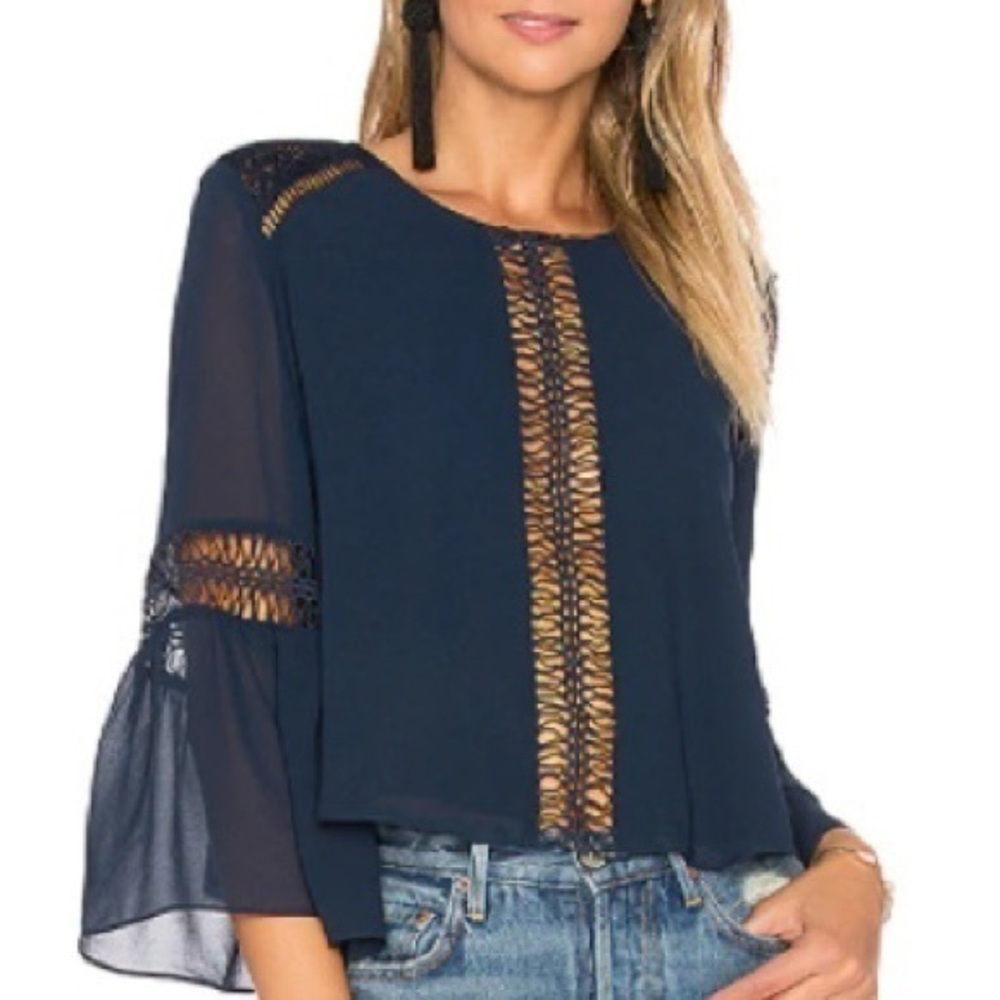 Tularosa Jaylan Navy Blue Sheer Blouse Sz S